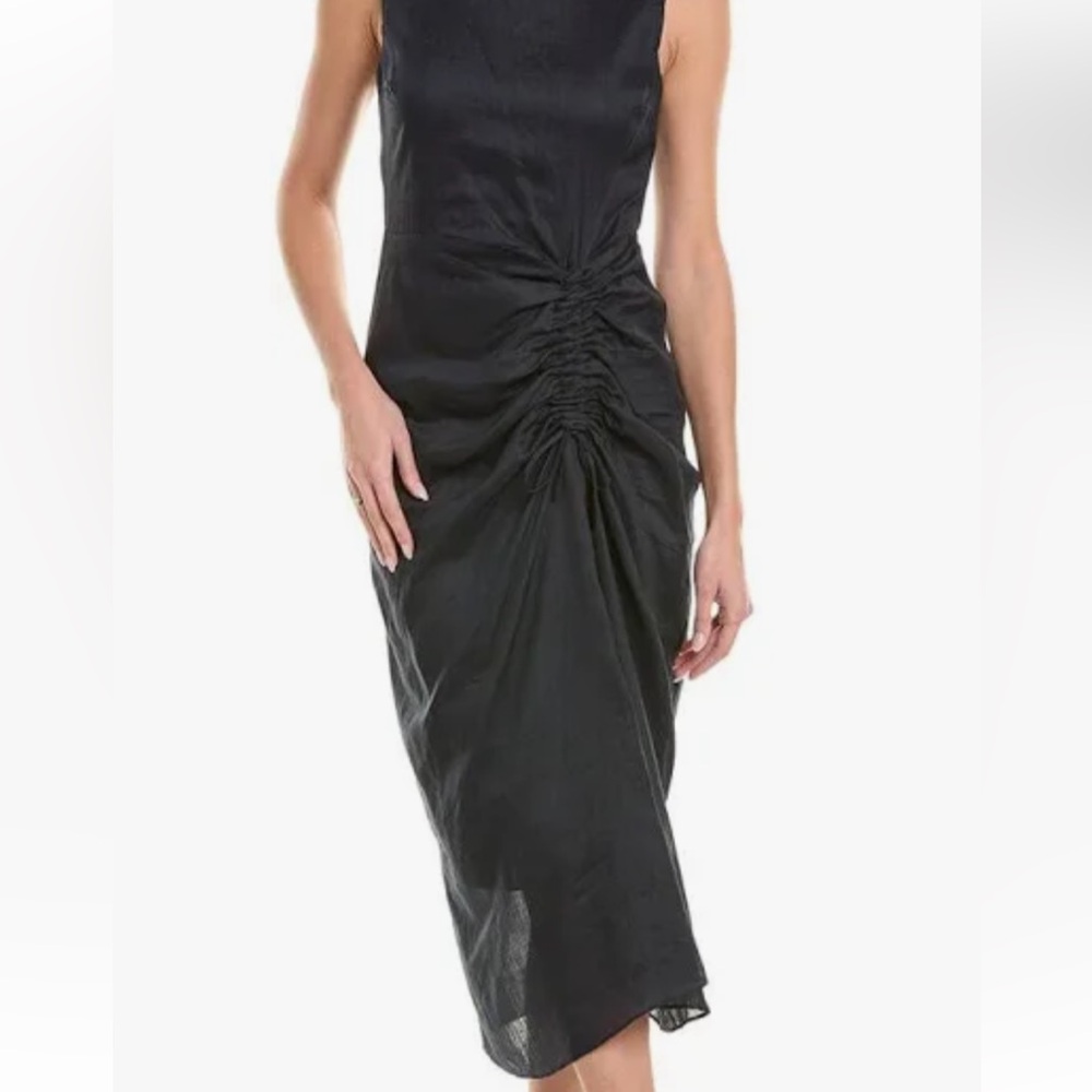 NWT $498 Frame Navy Ruched Front Tie Midi Dress Size XS - Picture 2 of 11